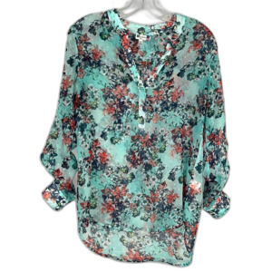Kut from the Kloth Floral Blue Made in the USA blouse Size Small